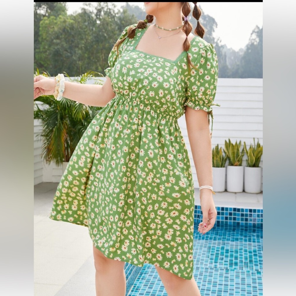 Summer green floral print with super cute sleeves very light and fresh size m - Picture 5 of 7